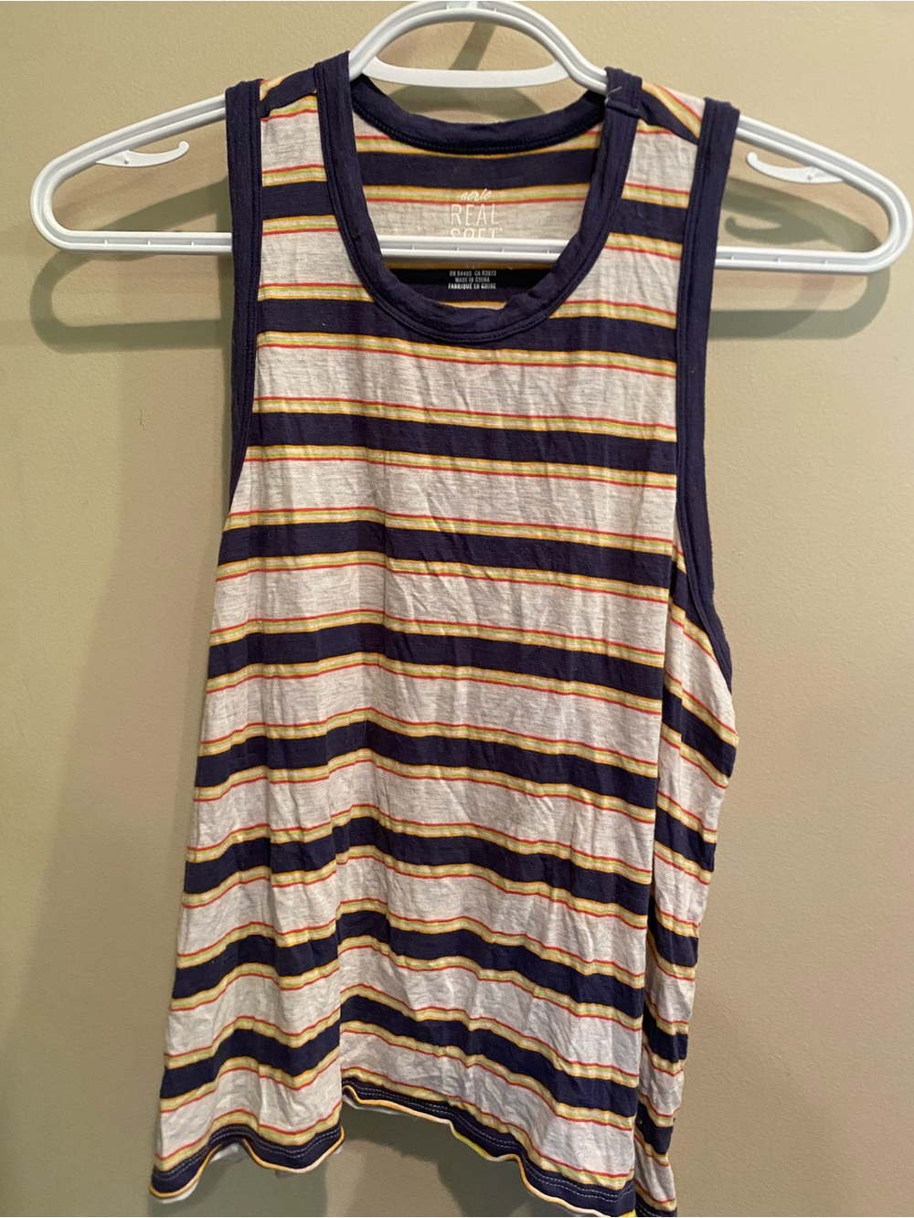 Aerie Real Soft Navy, Cream & Yellow Striped Tank Top
